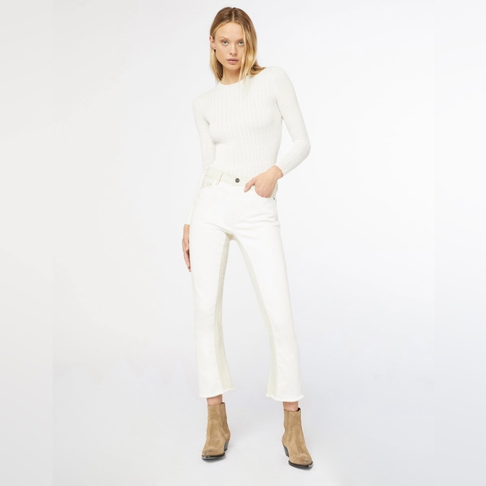 FRAME le crop mini boot in two tone cream/white size 25